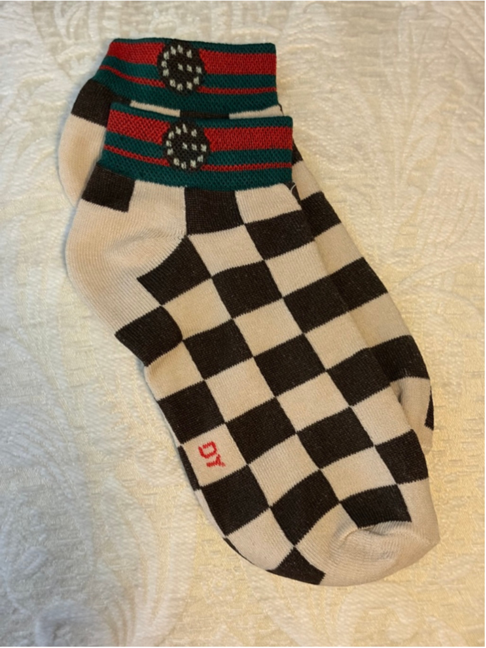 Women's Unbranded One Size Beige Black Checkered Ankle Socks
